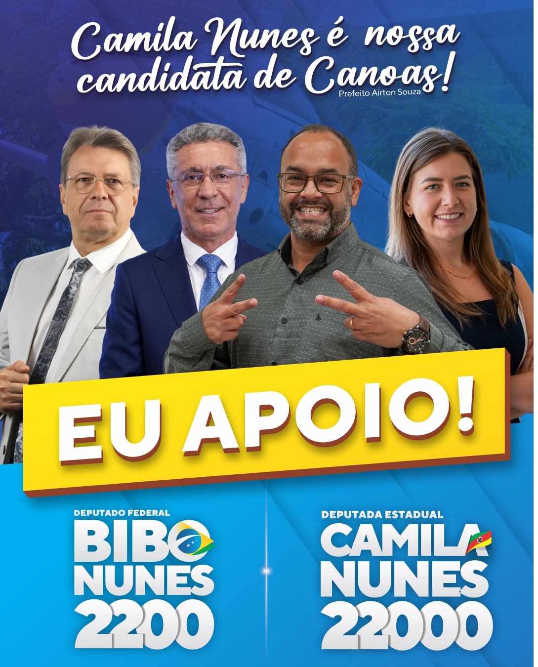 Arte de apoio de Tio da Van a Bibo Nunes 2200 e Camila Nunes 22000