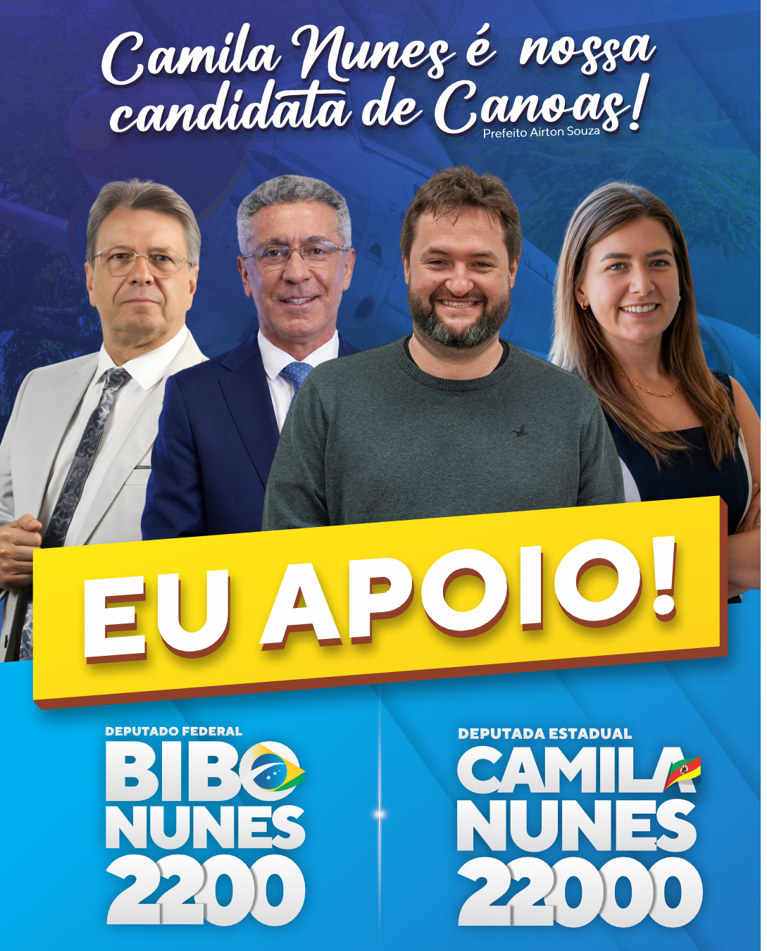 Arte de apoio de Sanchotene a Bibo Nunes 2200 e Camila Nunes 22000